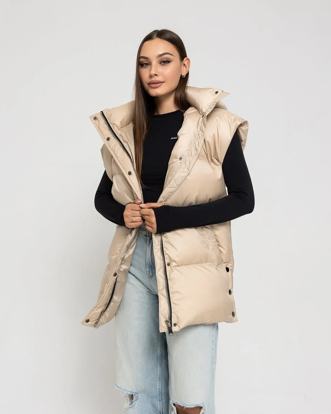 modern fall vest outfits for women 2026 The Beige Vest and Light Denim Formula