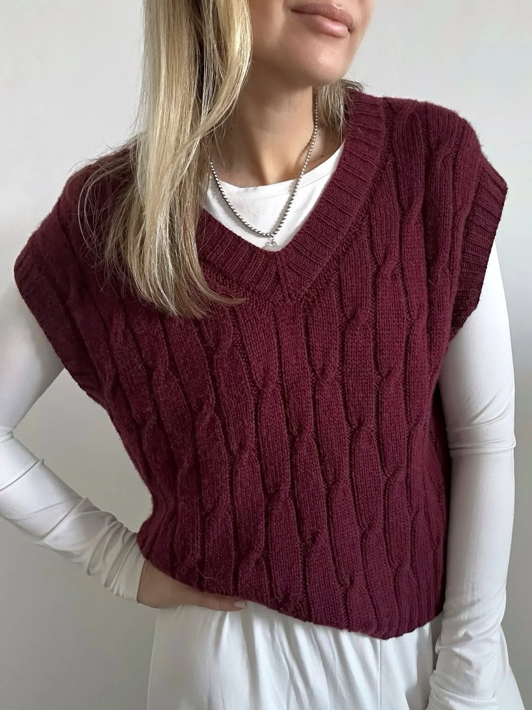 modern fall vest outfits for women 2026 Burgundy Knit Layers for Early Fall