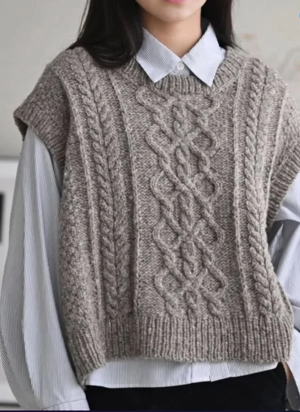 modern fall vest outfits for women 2026 Classic Cable Knit Over a Shirt