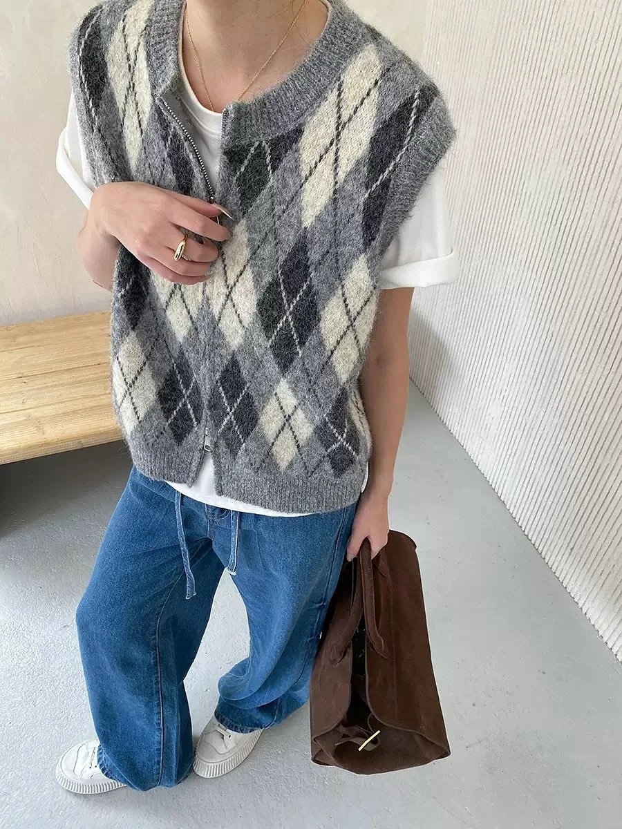 modern fall vest outfits for women 2026 Argyle Patterns and Casual Denim Days