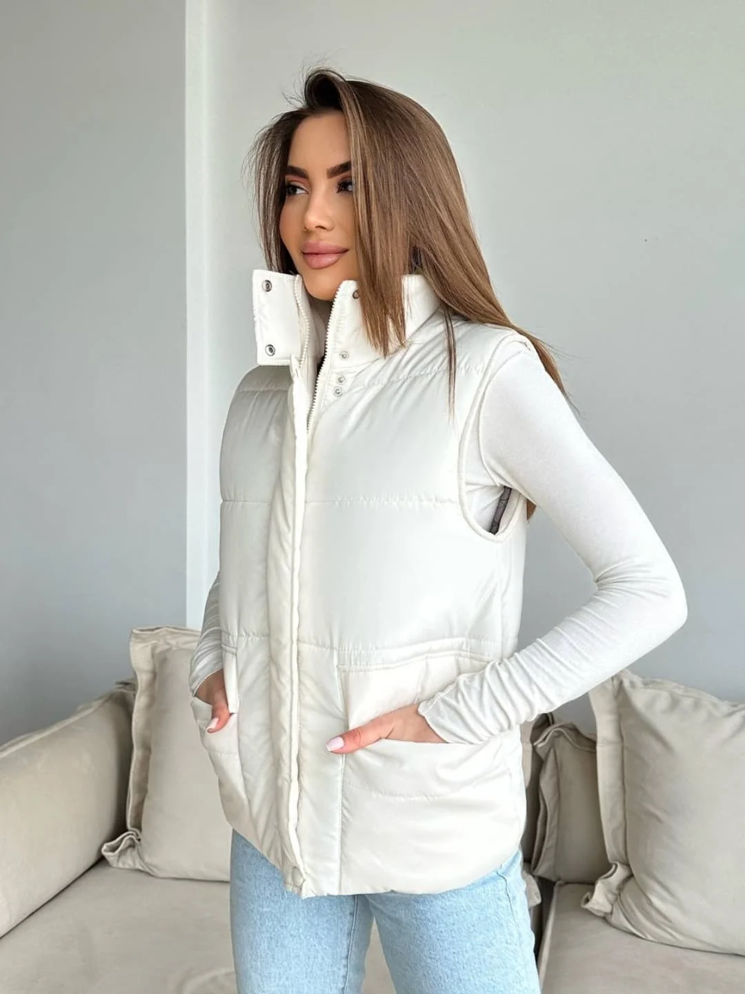 modern fall vest outfits for women 2026 Cream Minimalism With Everyday Denim