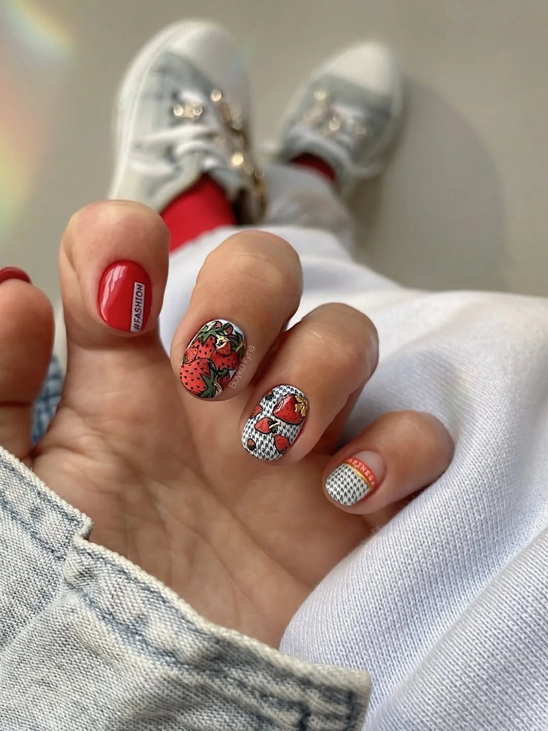 modern june manicure ideas 2026 Playful Strawberry Art On Short Summer Nails