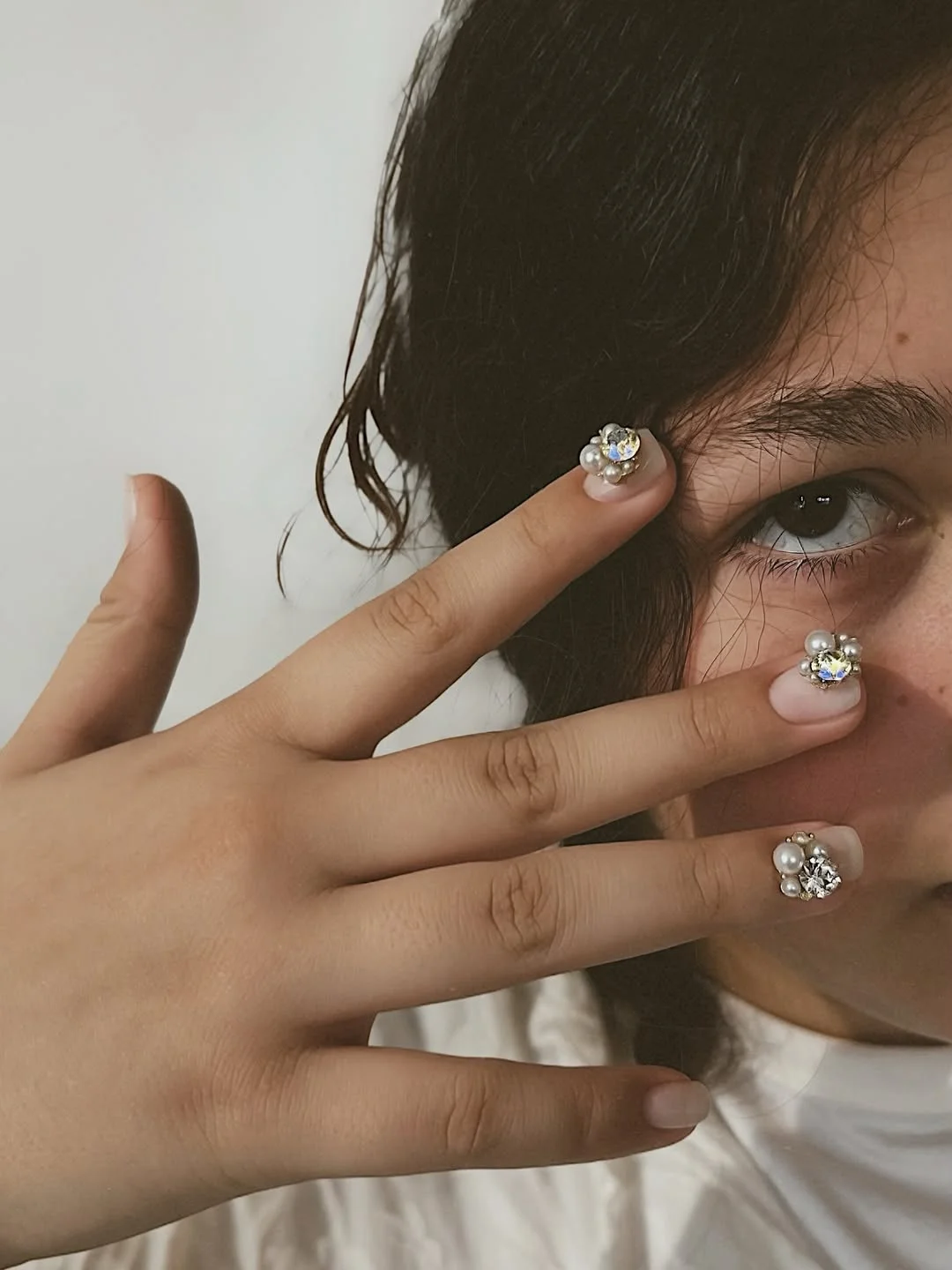 modern june manicure ideas 2026 Minimal Pearl And Crystal Statement Nails