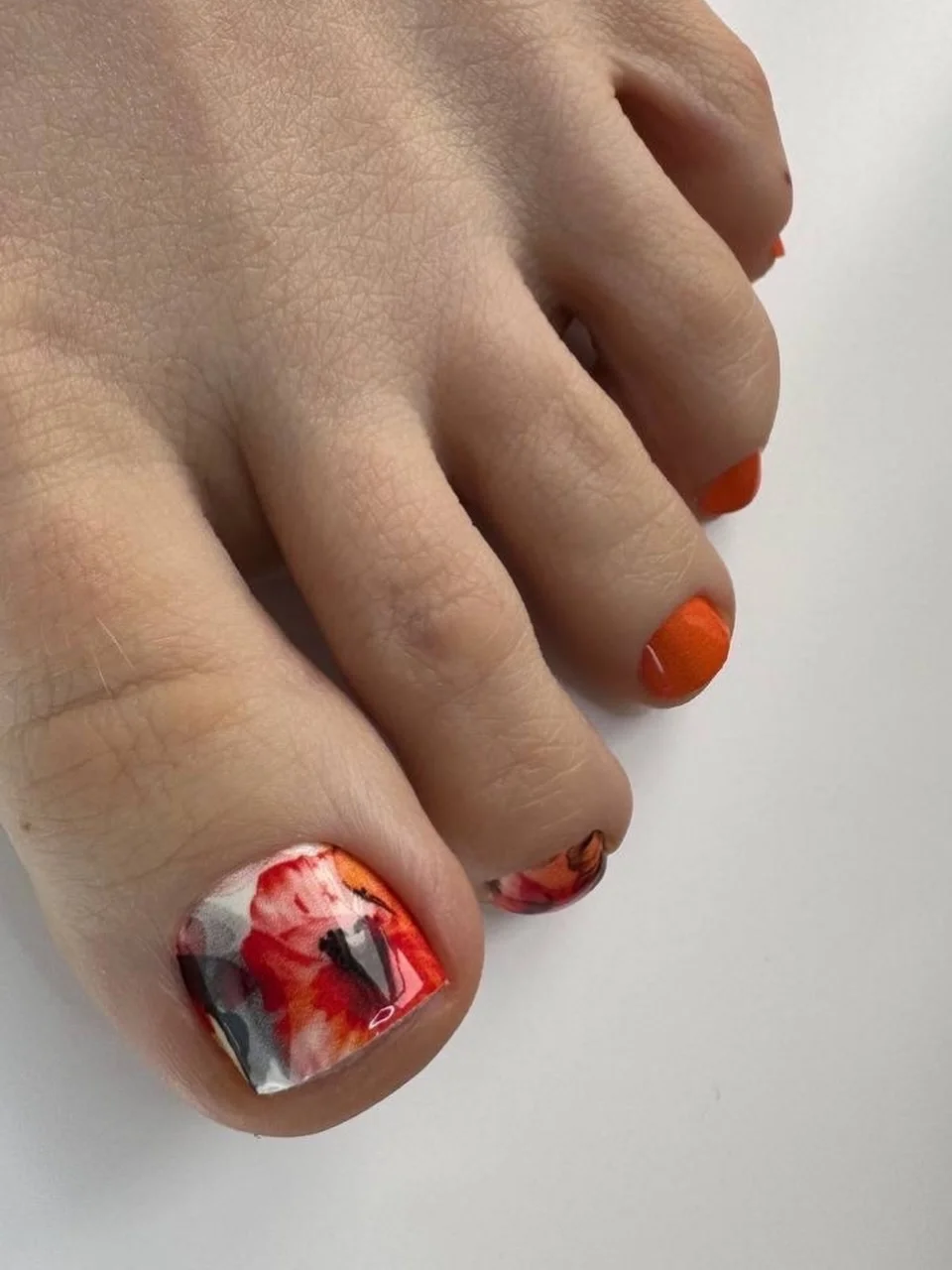 modern summer pedicure nail art 2026 Bold Floral Sunset Statement