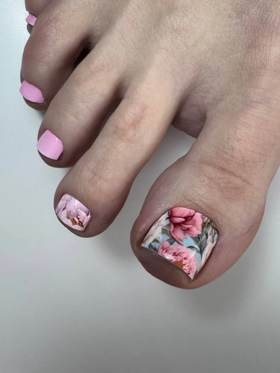 modern summer pedicure nail art 2026 Romantic Pink Garden Bloom