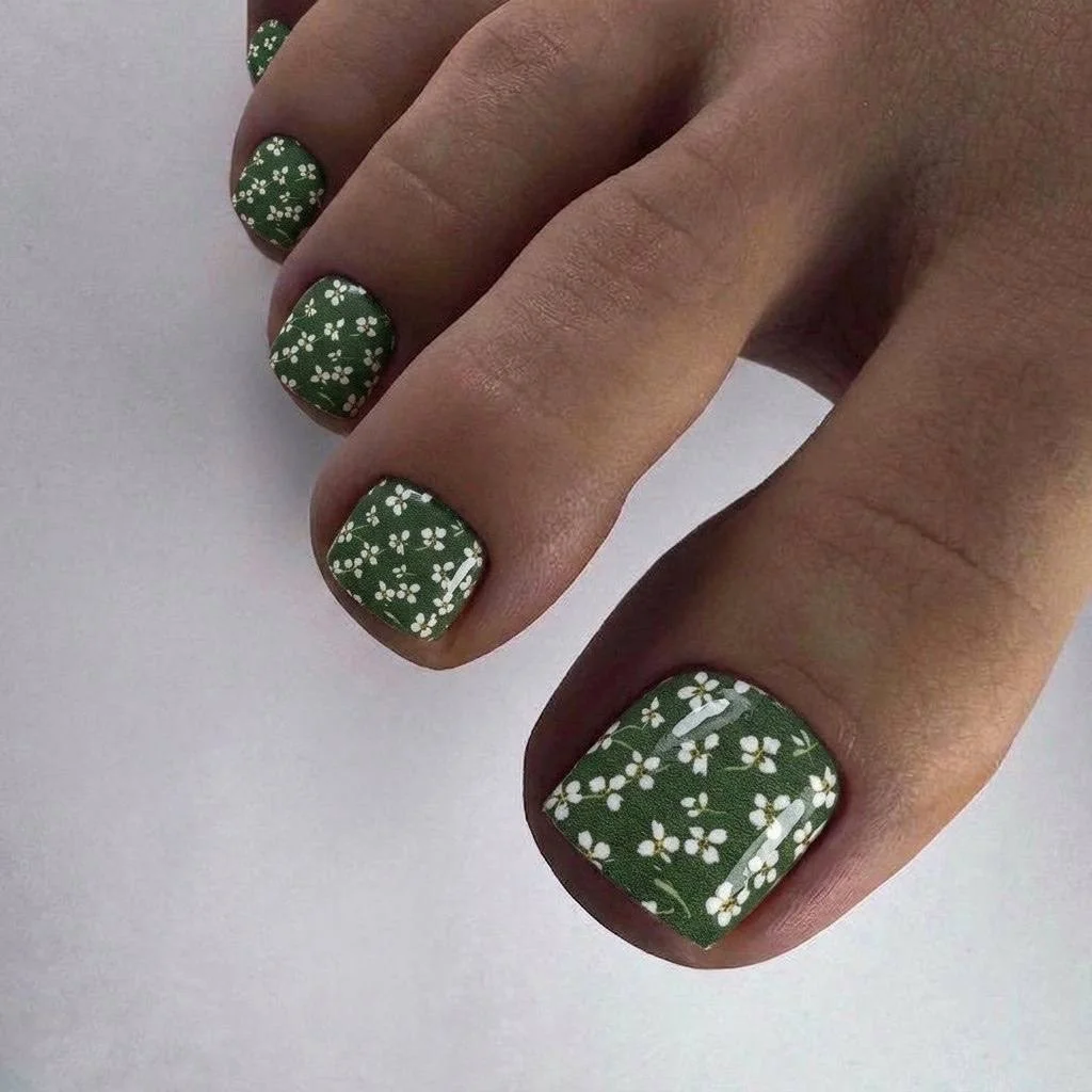 modern summer pedicure nail art 2026 Delicate Wildflower Meadow