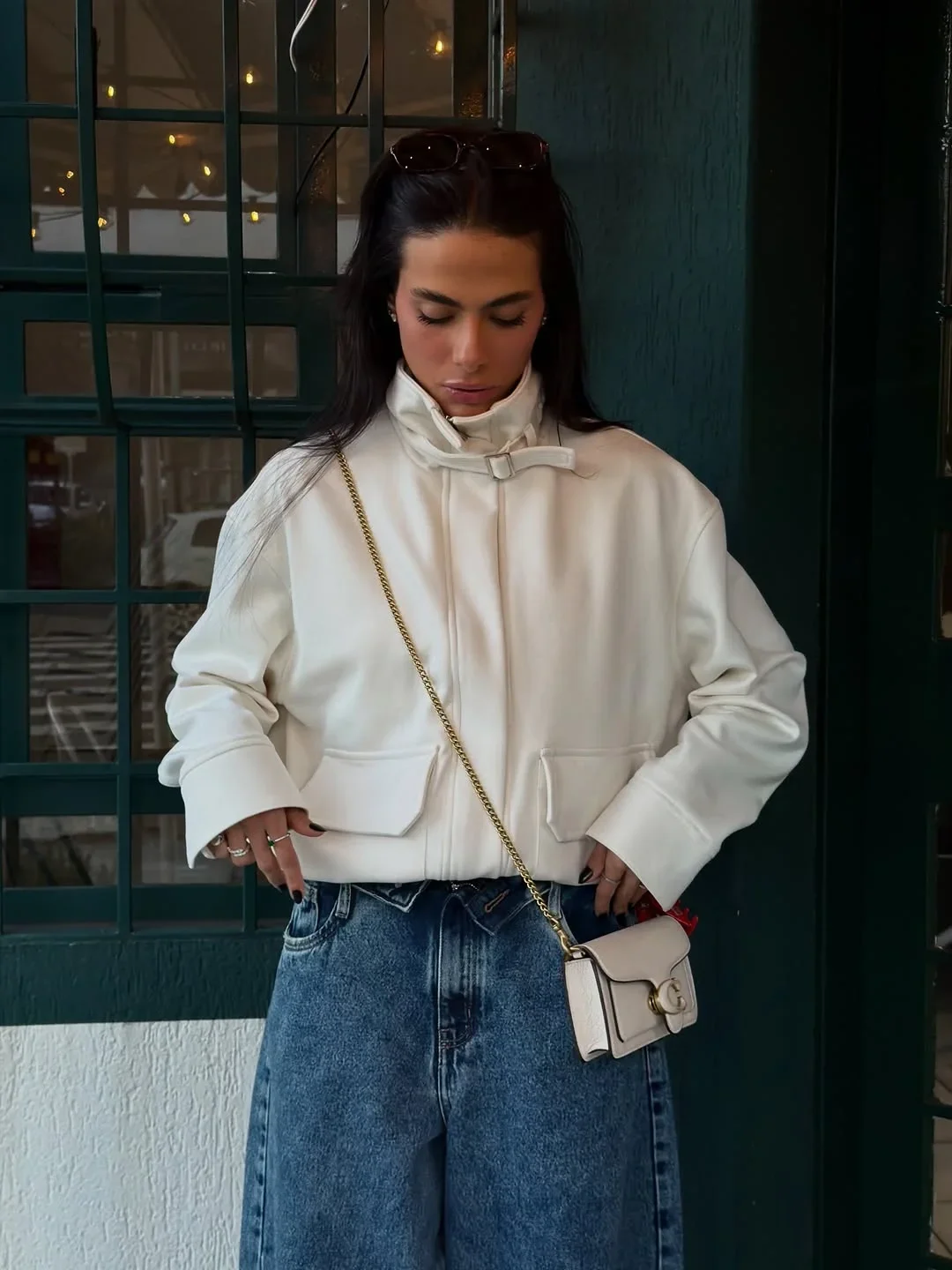 modest fall fashion outfits 2026 Soft White Outerwear With Everyday Denim Balance
