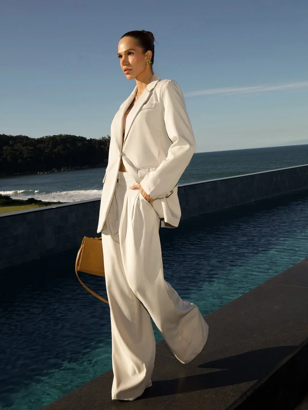 modest fall fashion outfits 2026 Soft Ivory Tailoring With Timeless Wide Leg Trousers