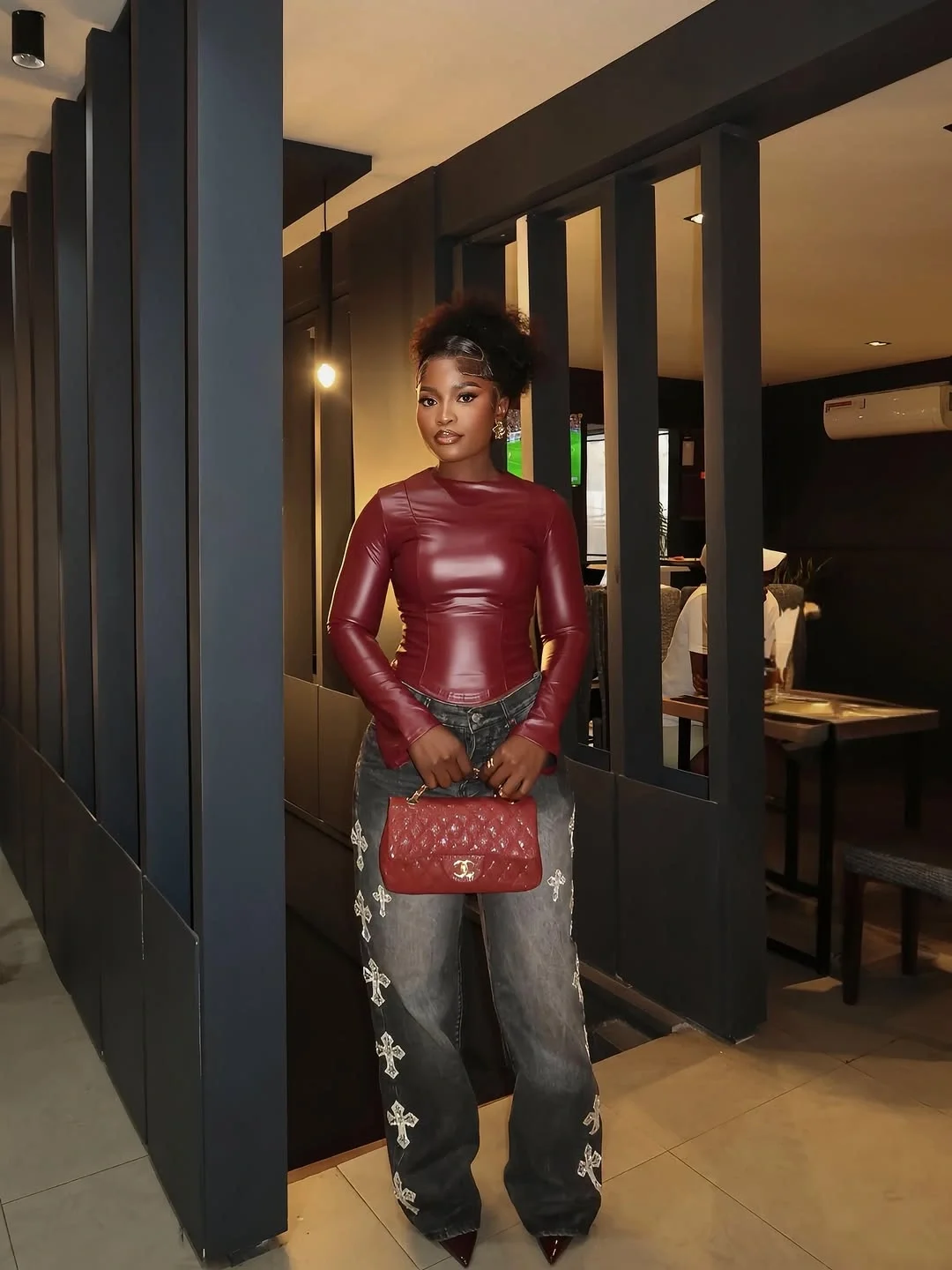 nice fall outfits for black women 2026 Burgundy Leather Brings Fresh Energy to Denim
