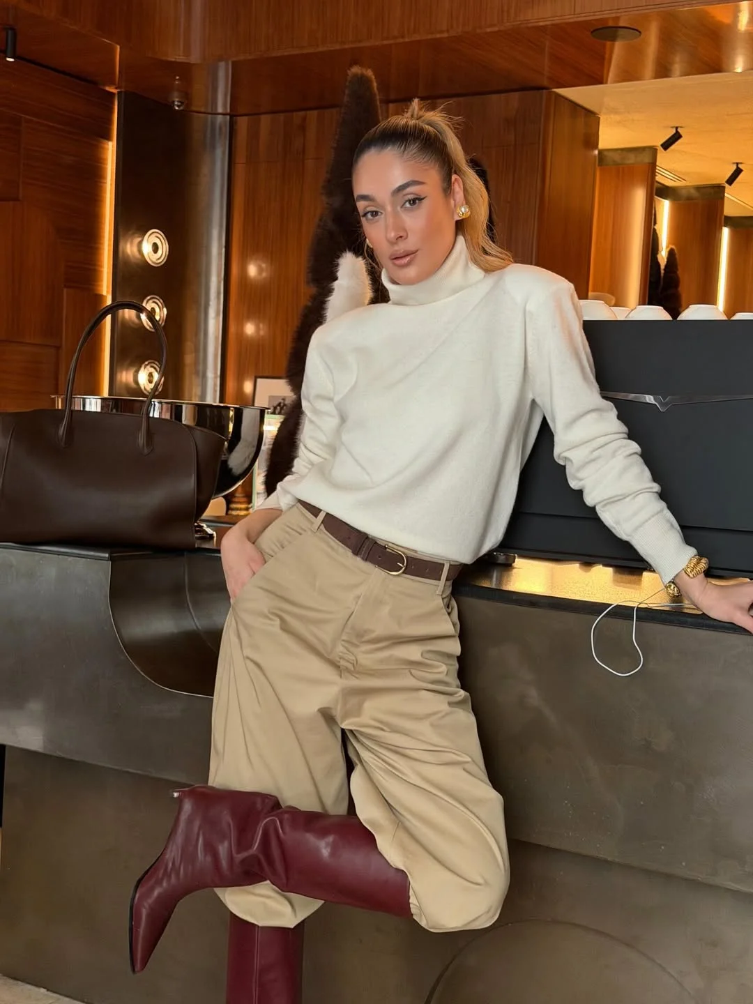 nightout fall outfits going out 2026 Cozy Neutrals With Rich Leather Boots