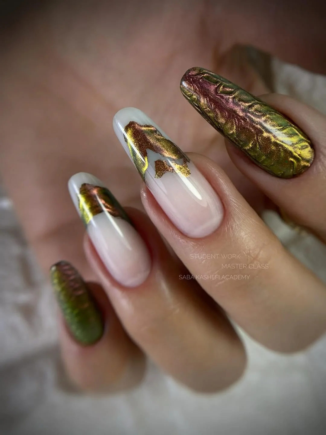 pretty july nails design ideas 2026 Molten Chrome Details with Artistic Texture