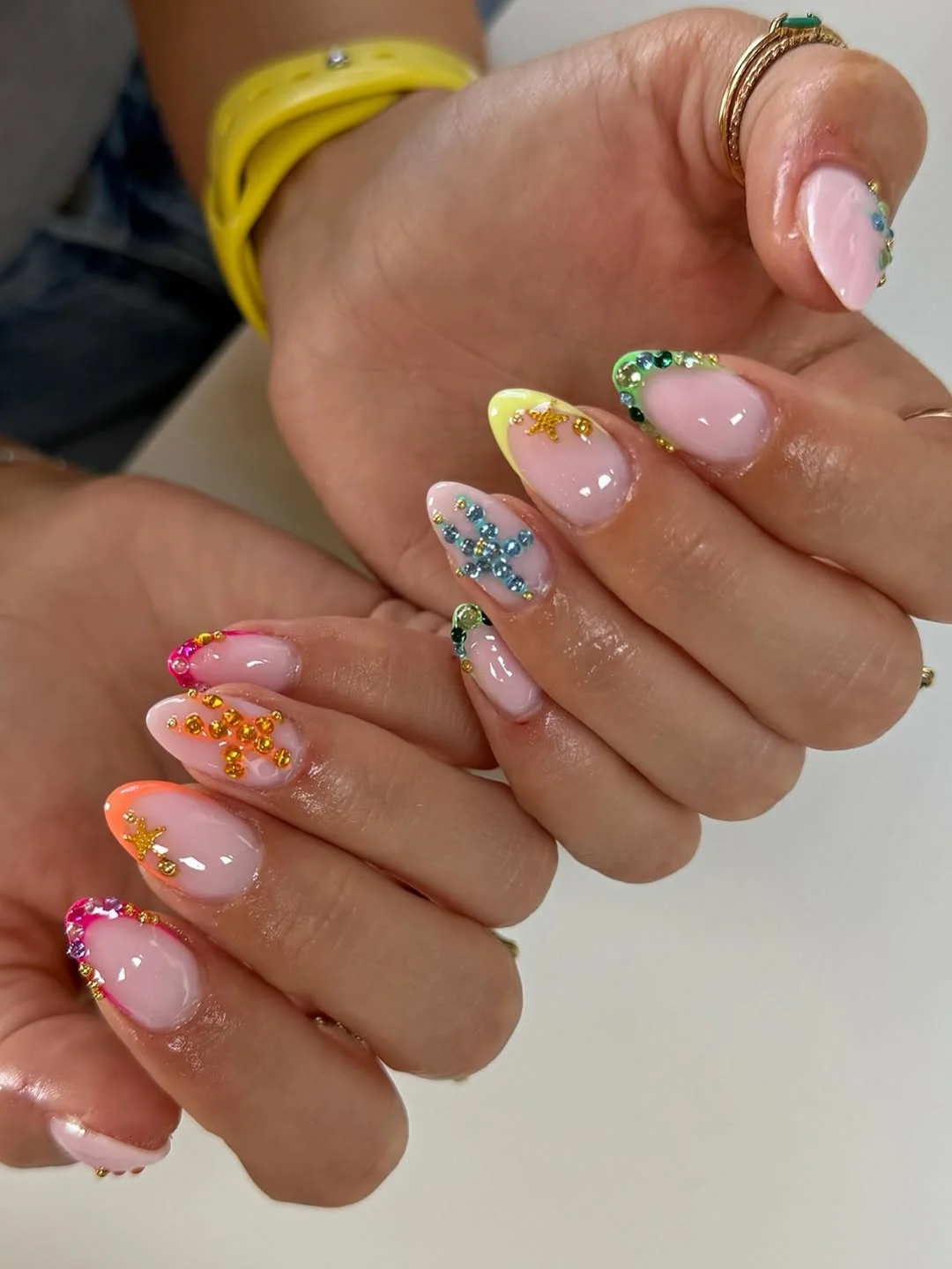 pretty starfish summer nails 2026 Colorful Starfish French Tips
