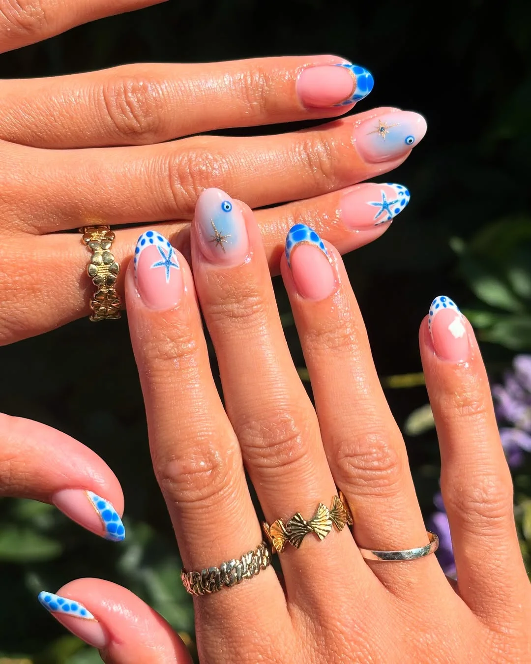 pretty starfish summer nails 2026 Blue Starfish French Tip Elegance