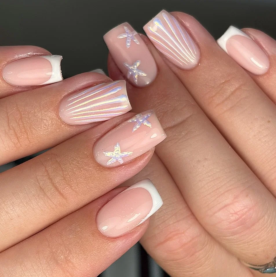 pretty starfish summer nails 2026 Pearl Shell And Delicate Starfish Details