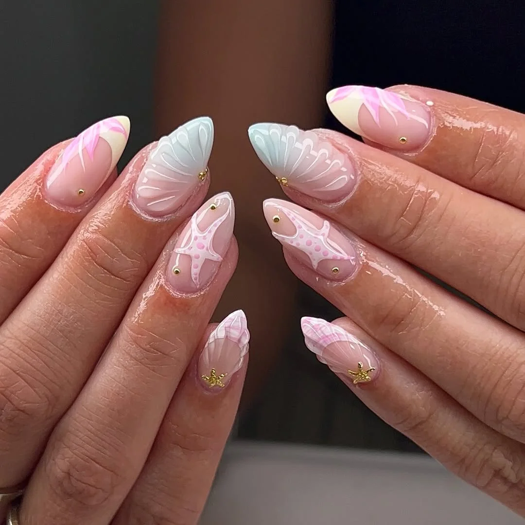 pretty starfish summer nails 2026 Pink Seashell Fantasy With Ocean-Inspired Details