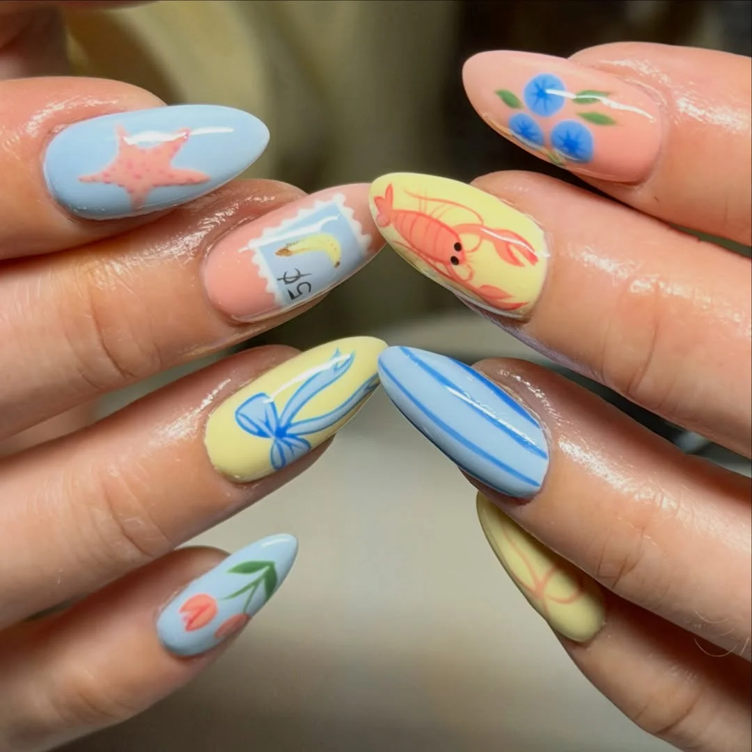 pretty starfish summer nails 2026 Pastel Beach Art With Playful Summer Details