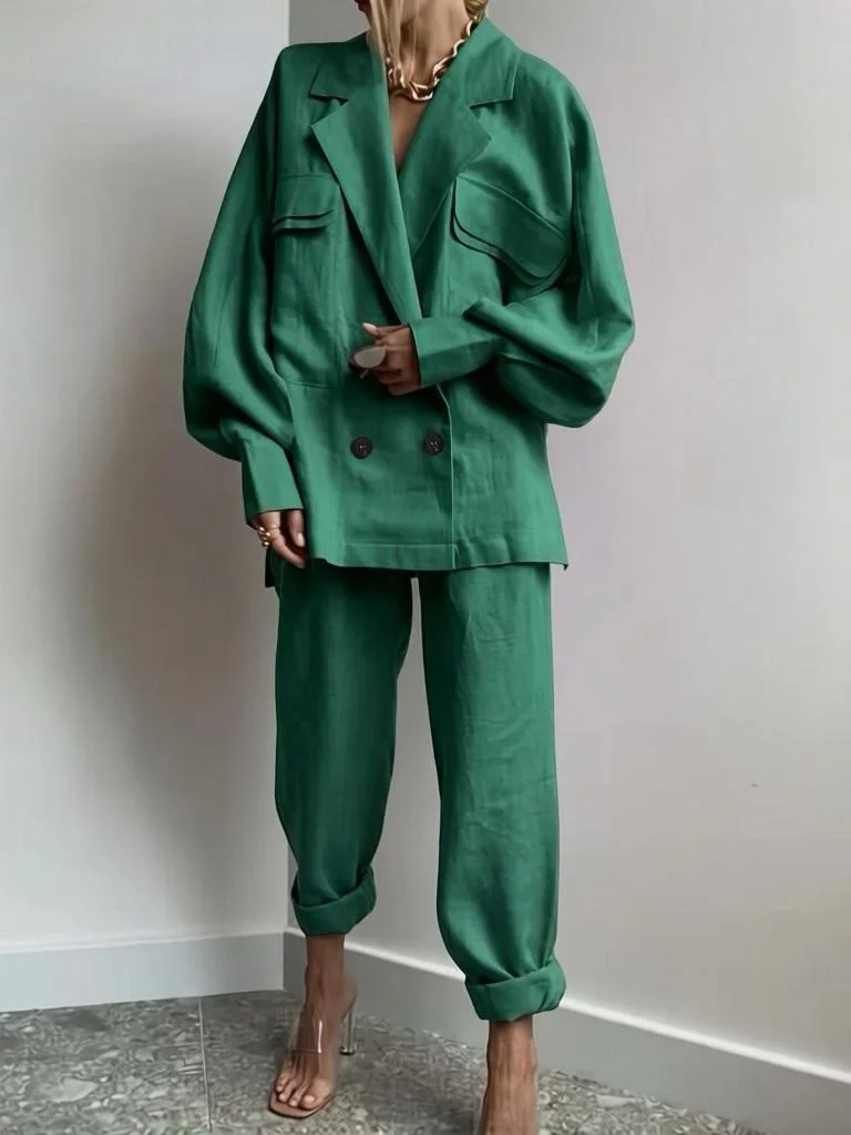 professional fall office outfits for women 2026 Relaxed Green Tailoring That Refreshes Fall Dressing