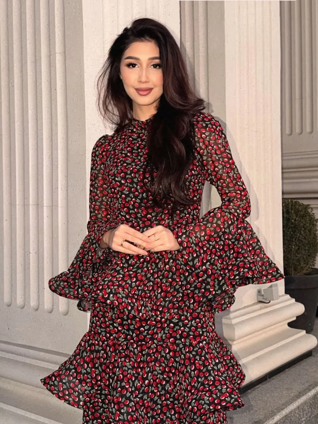 romantic dinner outfits date night fall 2026 Cherry Prints and Candlelight Elegance
