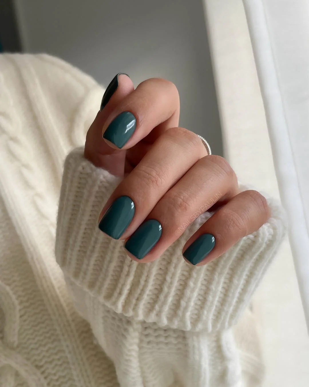 simple plain summer nails 2026 Muted Teal Nails with Modern Elegance