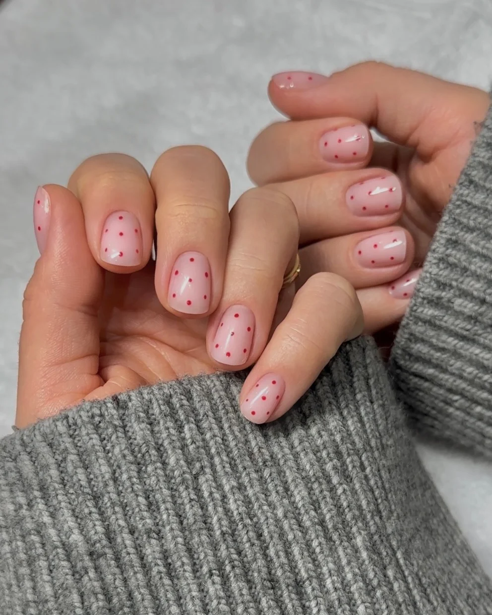 simple plain summer nails 2026 Delicate Pink Polka Dots with Playful Charm