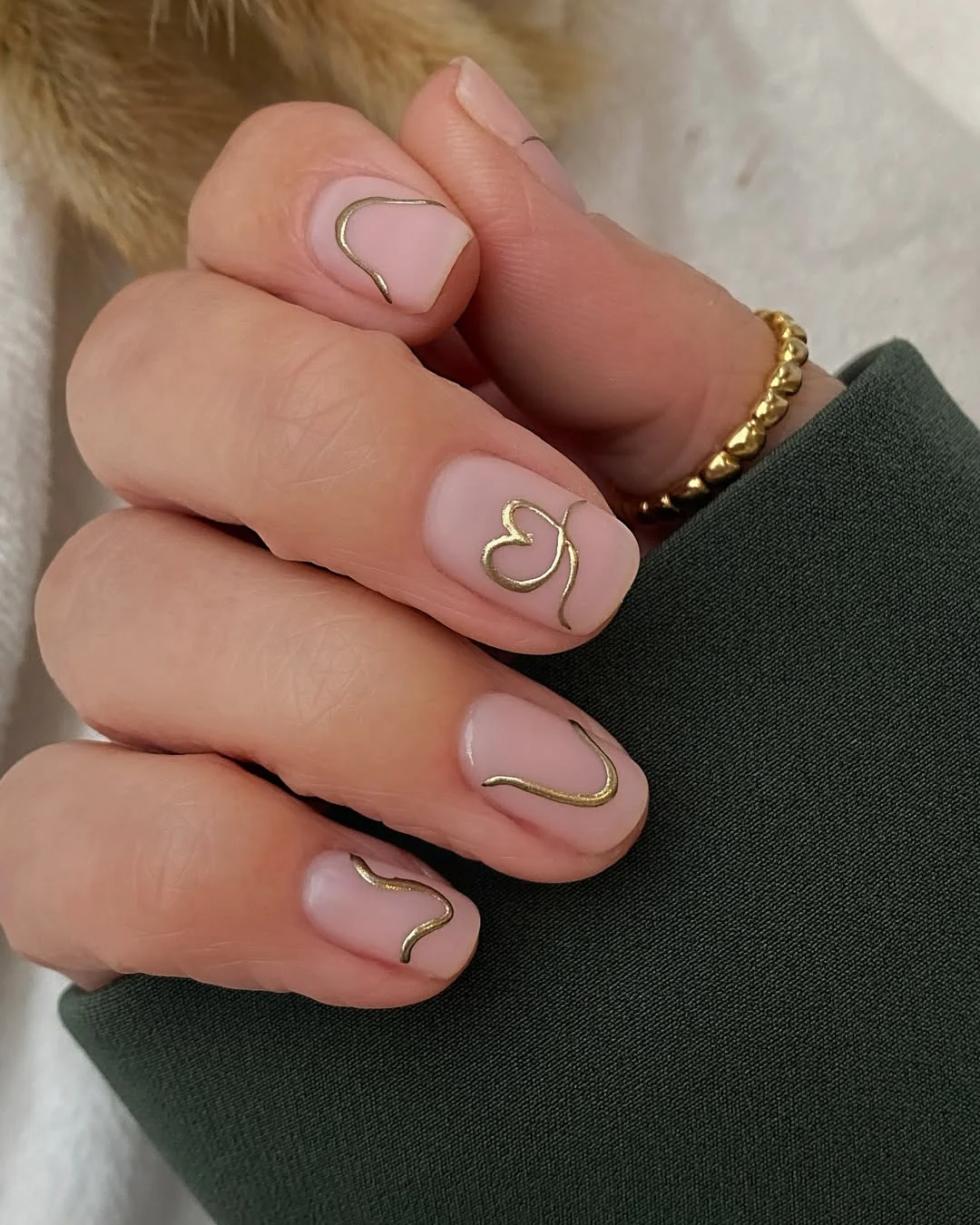 simple plain summer nails 2026 Minimal Gold Line Art on Soft Pink