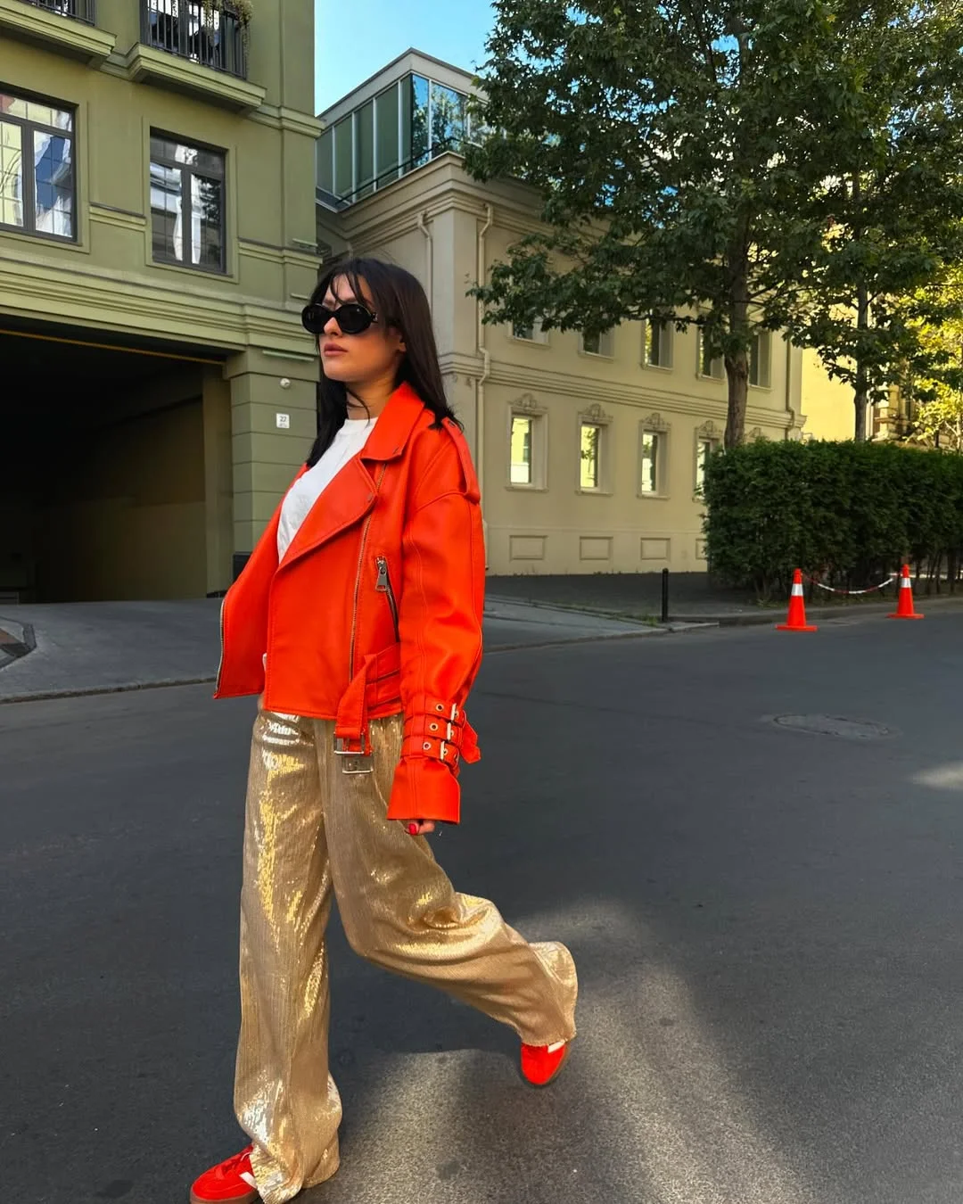 sophisticated chic fall outfits pants 2026 Bold Color Meets Evening Glamour