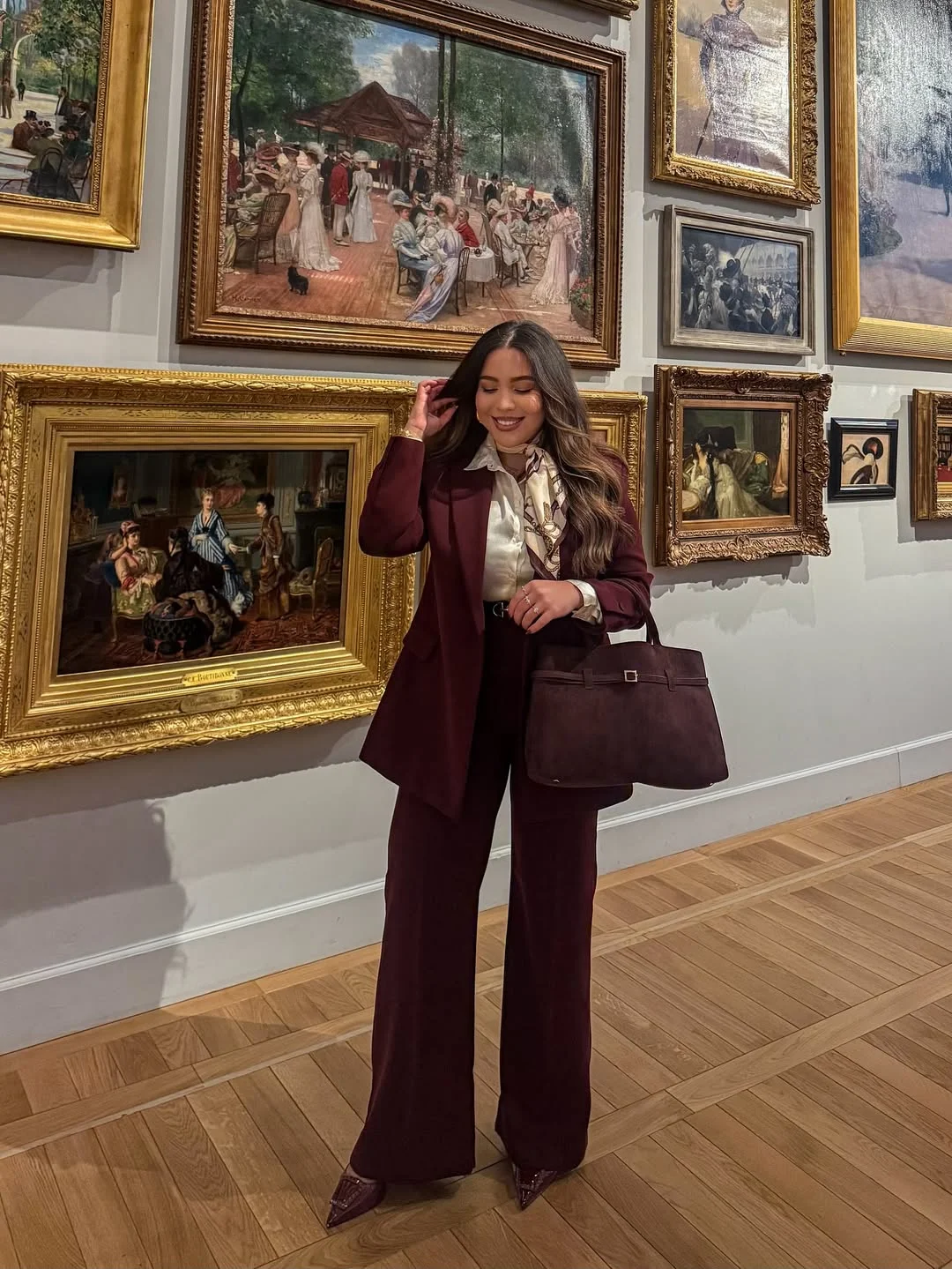 sophisticated elegant fall office outfits 2026 Burgundy Power Suiting That Feels Fresh Again