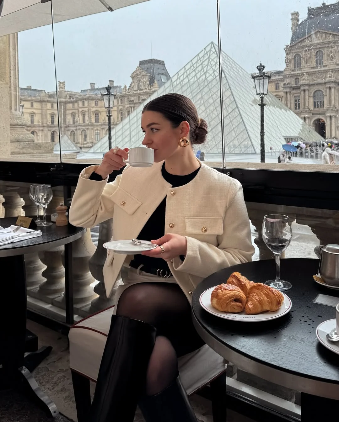 stylish fall travel wardrobe for women 2026 Quiet Luxury at a Rainy Museum Café