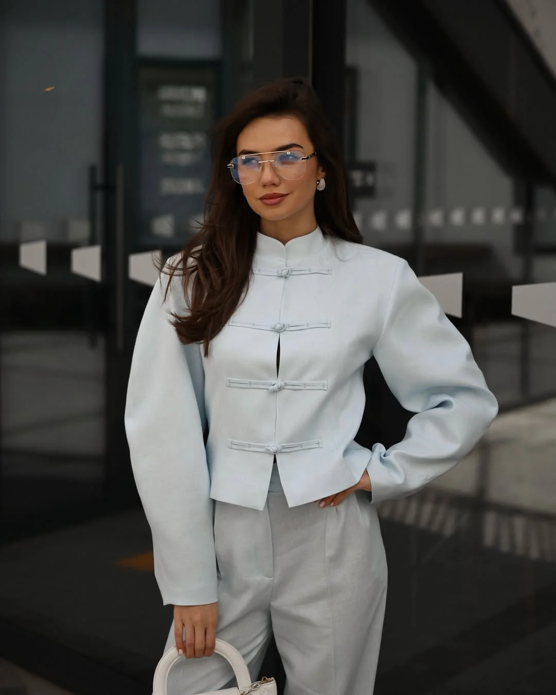 stylish fall work outfits 2026 Soft Pastel Blazer With Tailored Trousers
