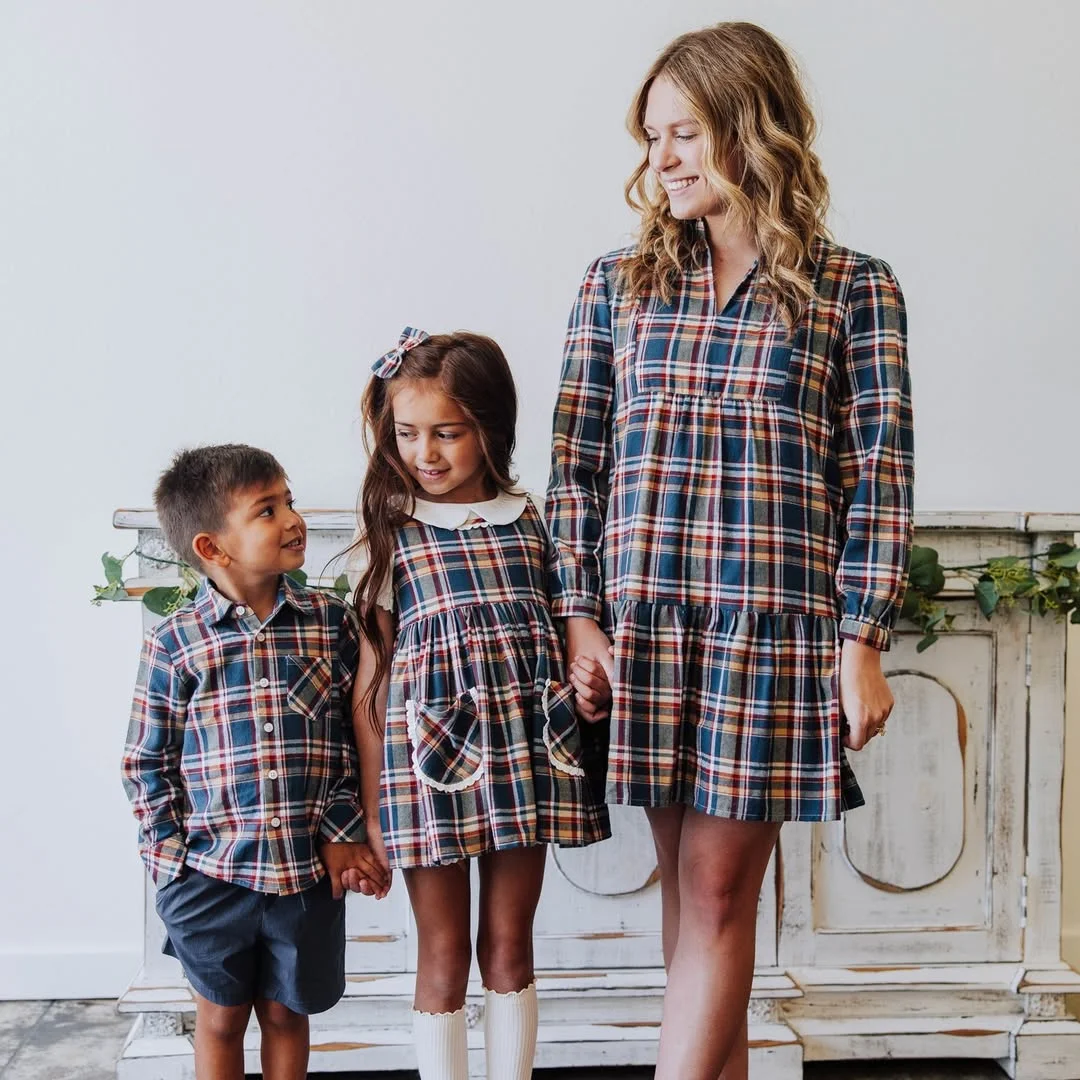 timeless fall family picture outfits 2026 Classic Plaid Dresses for Coordinated Family Style
