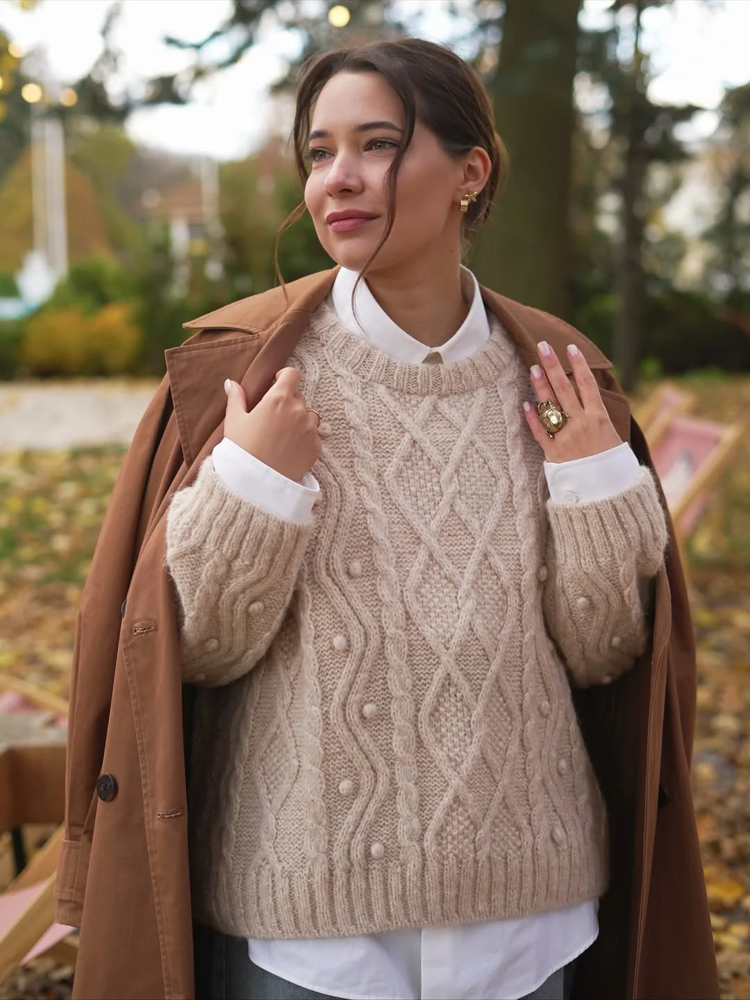 trendy fall outfits with sweater 2026 Classic Cable Knit With Tailored Layers