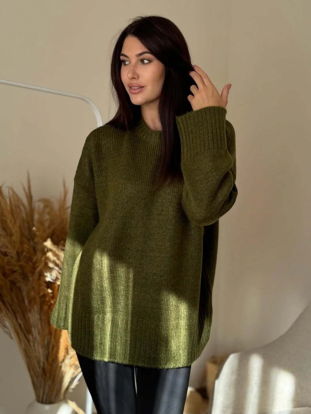 trendy fall outfits with sweater 2026 Olive Green Sweater With Minimal Styling