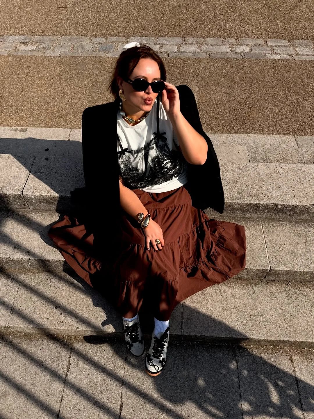trendy fall skirt and sneakers outfits 2026 Chocolate Brown Skirts and Statement Sneaker Pairings