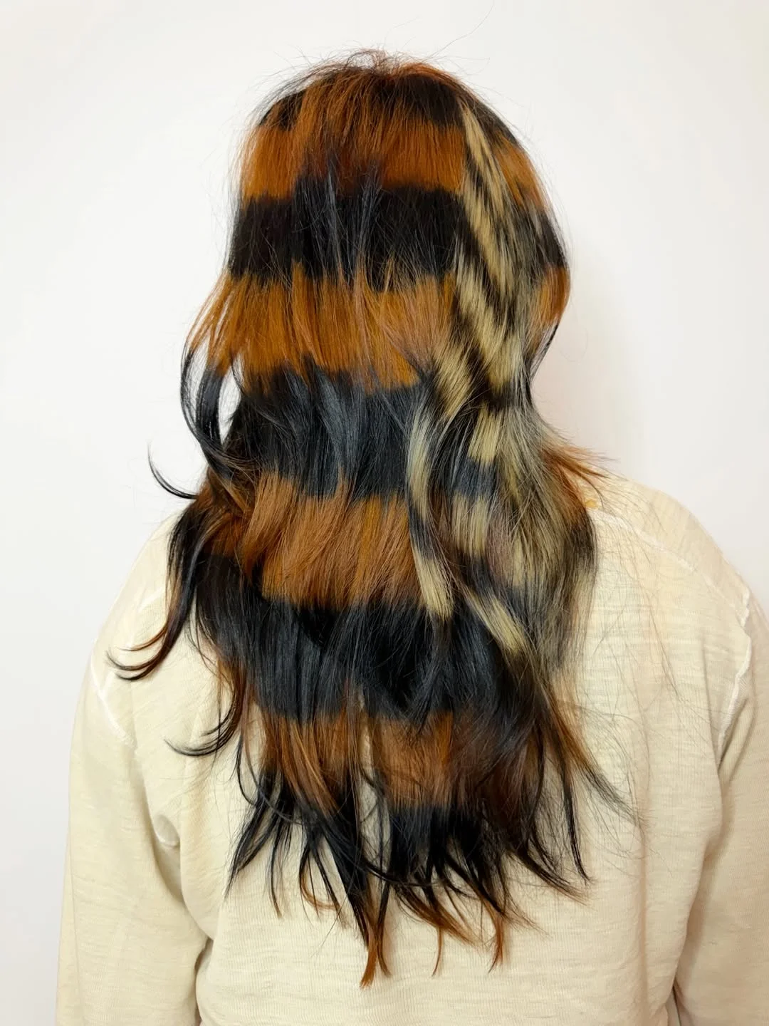 trendy july hair colour ideas 2026 Tiger Stripe Color Blocking with Alternative Energy
