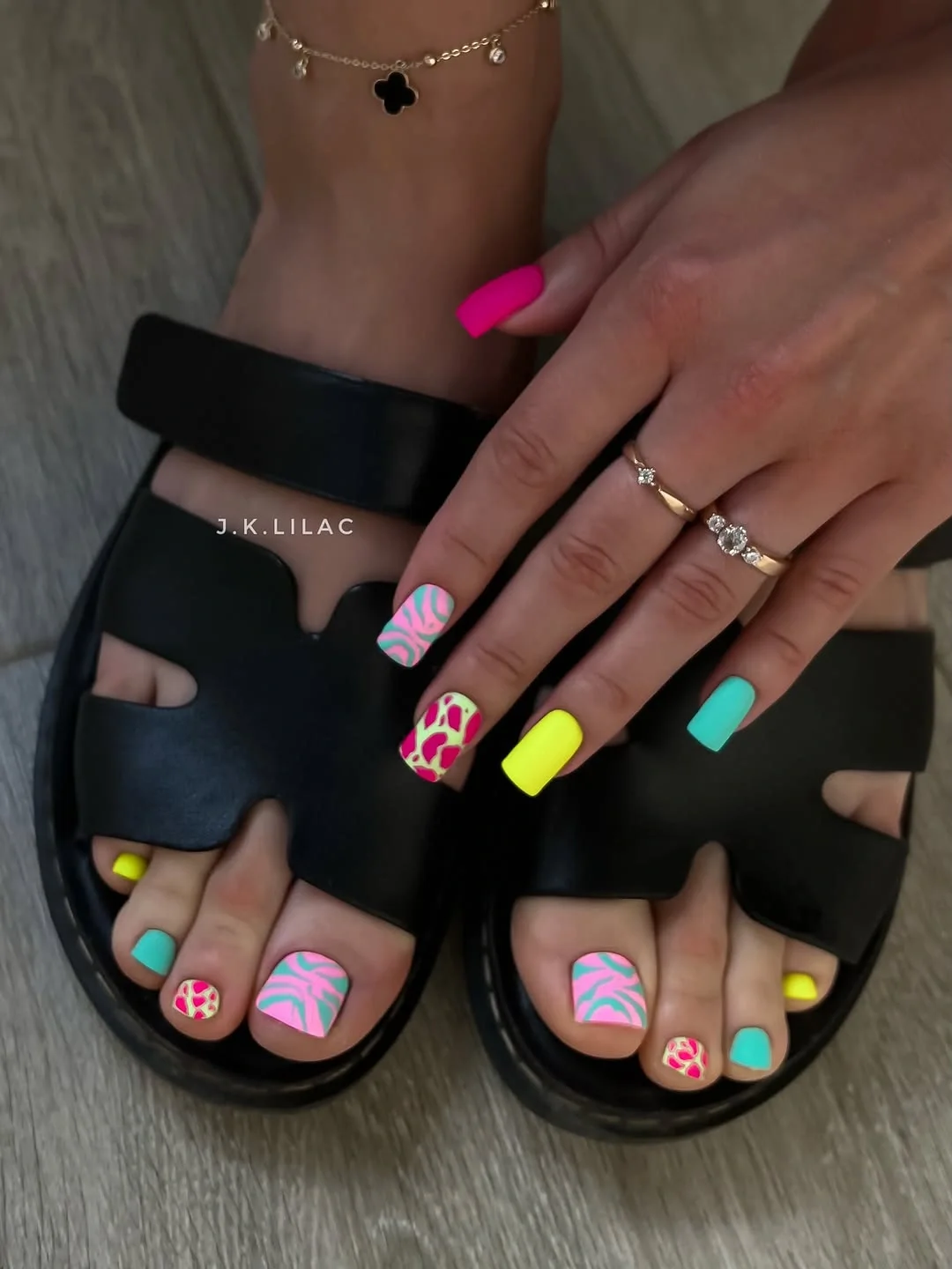 august pedicure nails ideas 2026 Neon Tropical Pedicure With Playful Summer Art