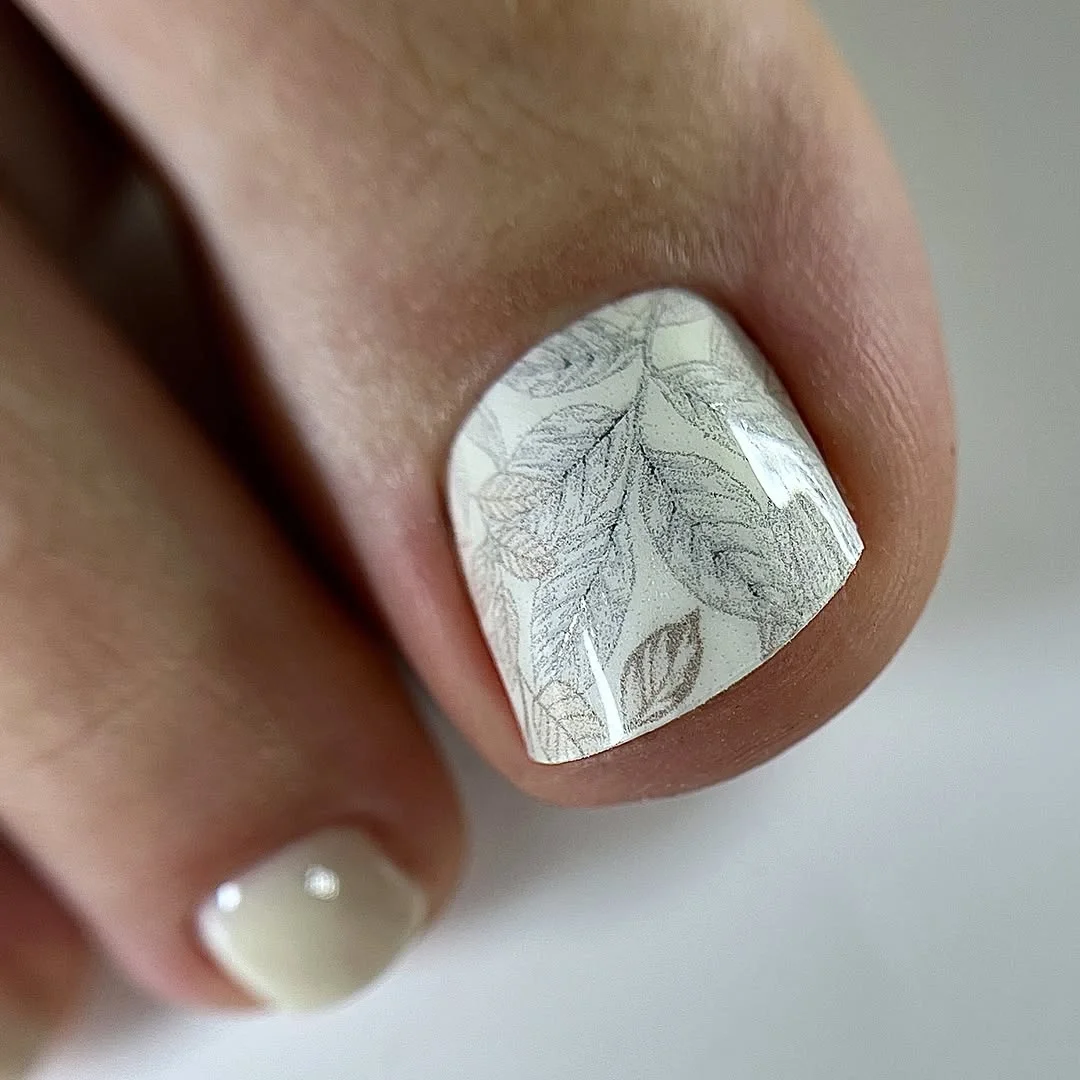 august toe nails 2026 Soft Botanical White Pedicure