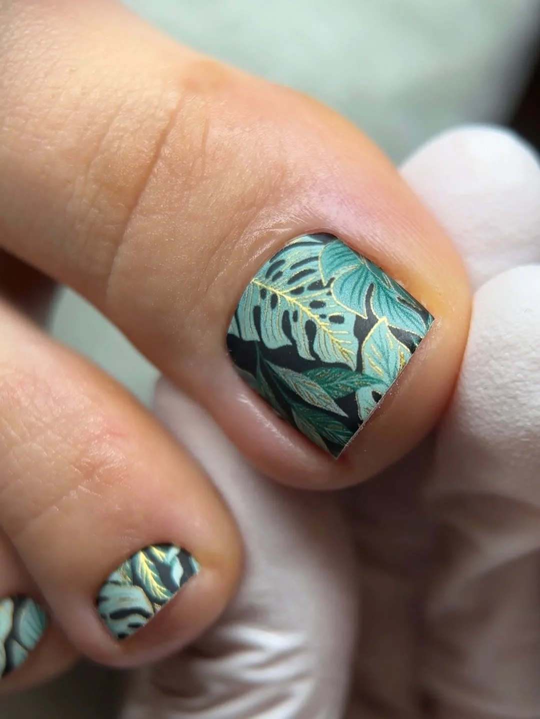 august toe nails 2026 Tropical Green Botanical Print