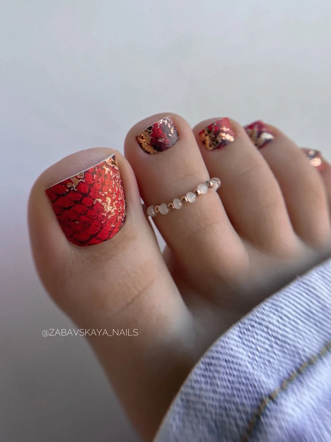 august toe nails 2026 Bold Red Foil Luxe