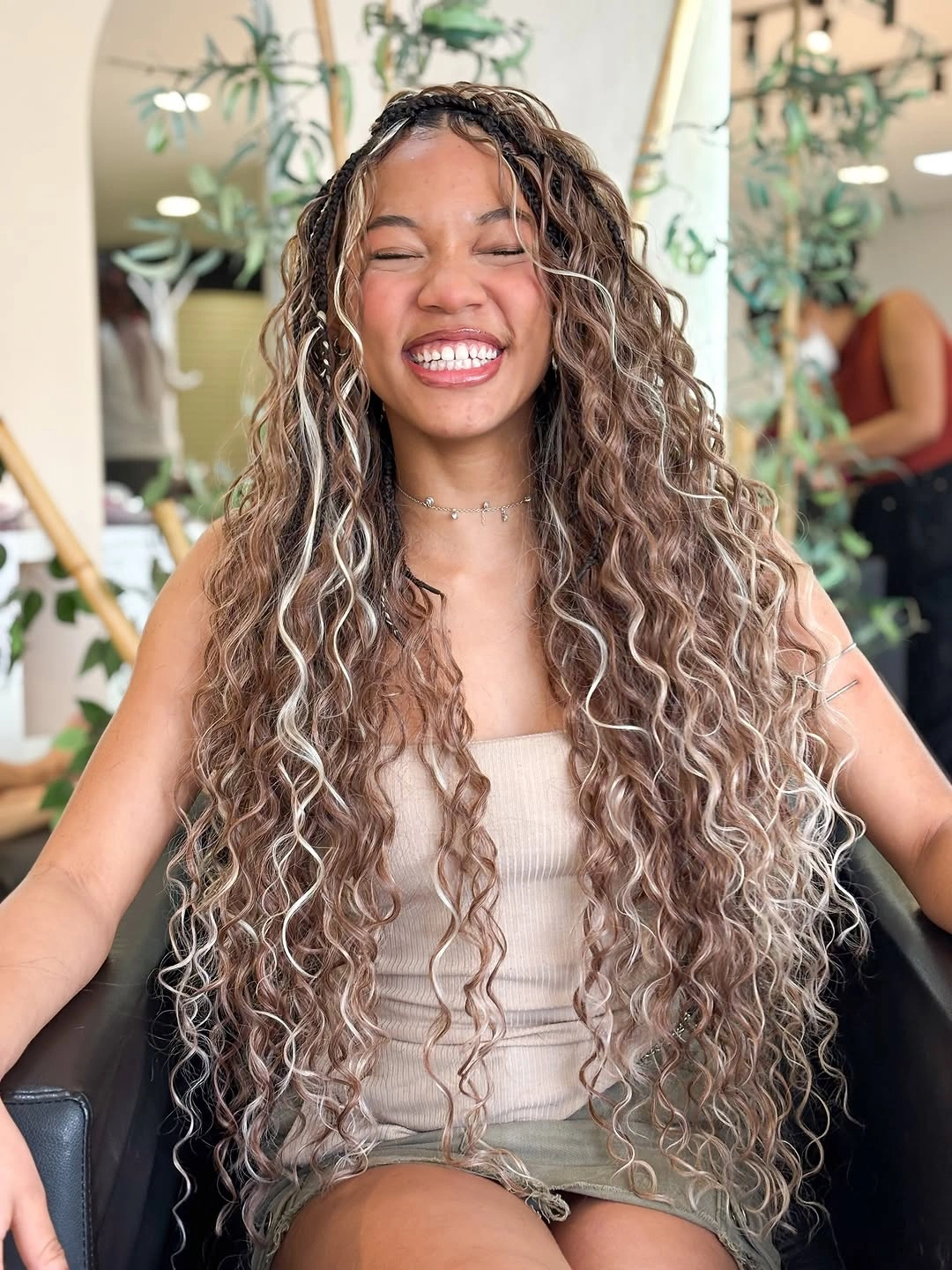 beautiful bora bora braids hairstyle Dimensional Waves With Blonde Ribbon Highlights