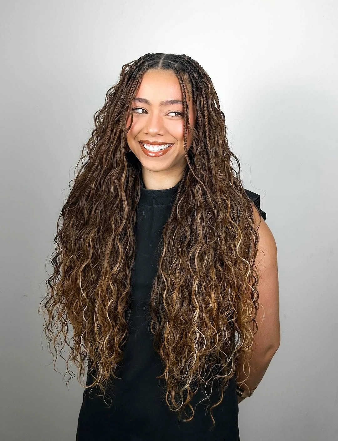 beautiful bora bora braids hairstyle Center-Part Waves With Soft Knotless Influence