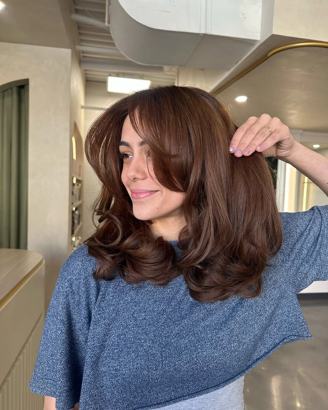 beautiful chestnut brown hair color Classic Chestnut Blowout With Bouncy Ends