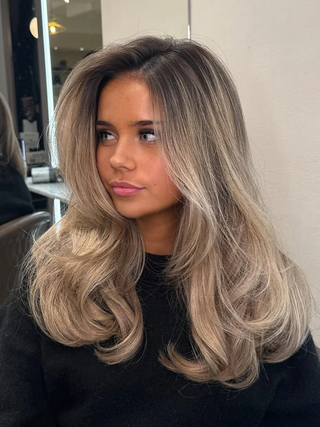 beautiful dirty blonde hair color Voluminous Blowout with Soft Mushroom Blonde Layers