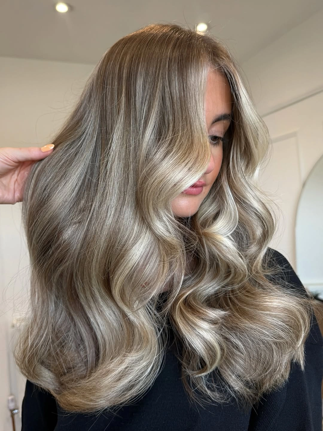 beautiful dirty blonde hair color Glossy Beige Blonde with Seamless Luxury Finish