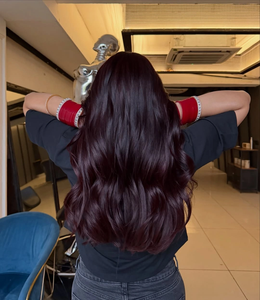 beautiful fall hair colour ideas 2026 Glossy Black Cherry Waves That Glow All Season