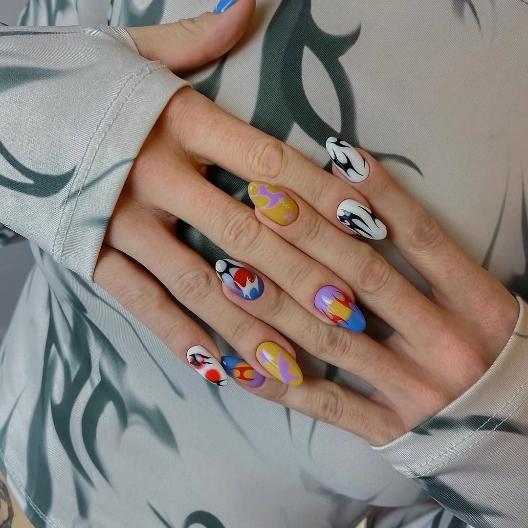 beautiful fall manicure 2026 Playful Abstract Art With Bold Autumn Energy