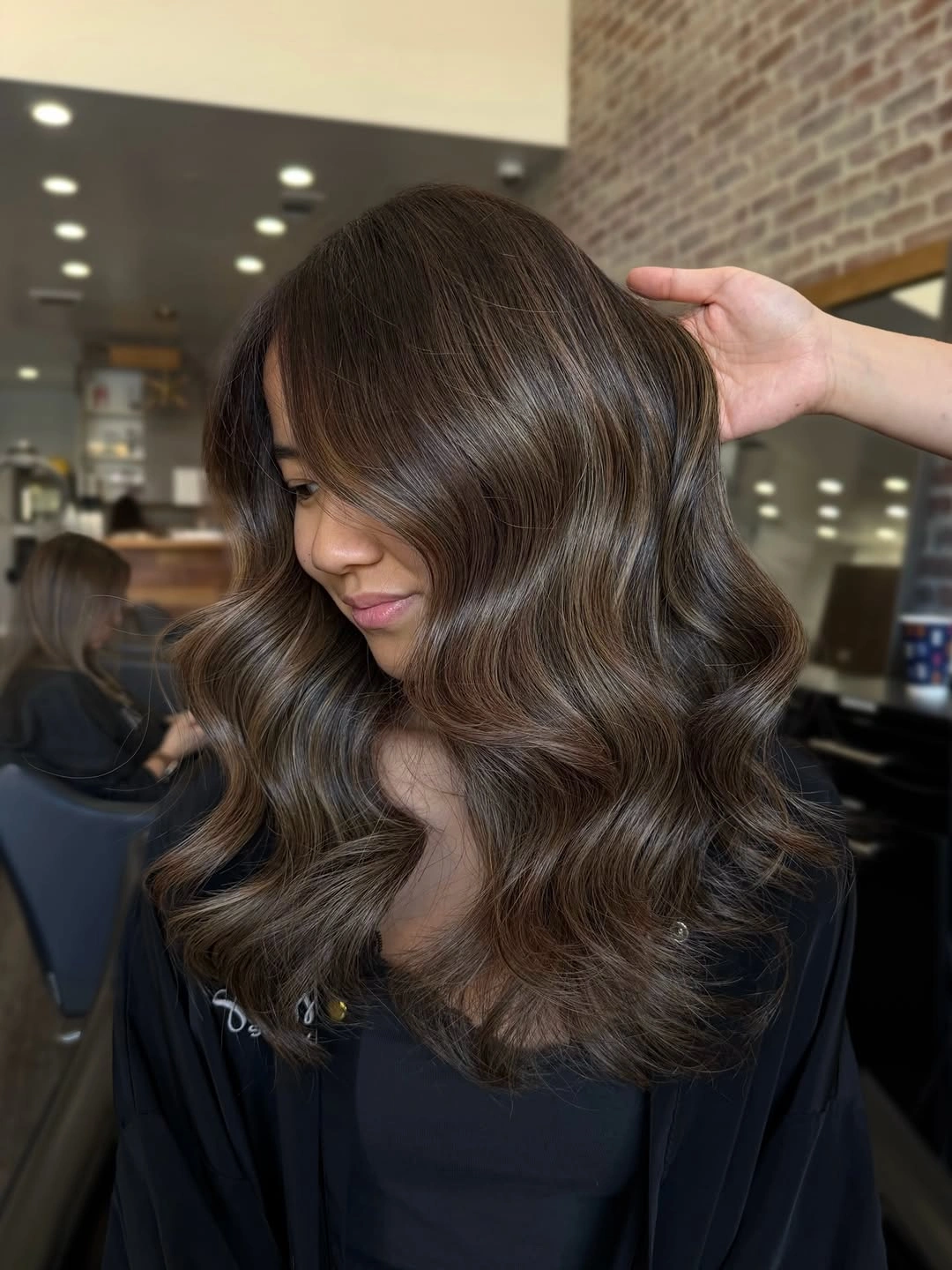 beautiful full head babylights blonde on brown hair Glossy Chocolate Babylights with Soft Volume