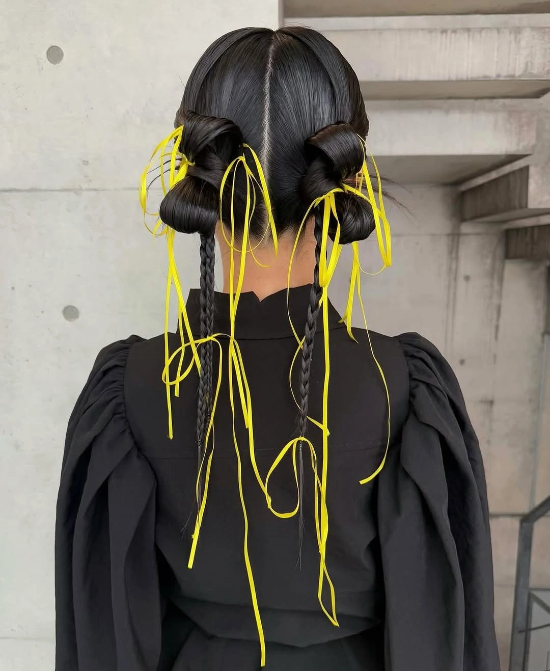 beautiful september hairstyles ideas 2026 Creative Ribbon Buns with Playful Braids