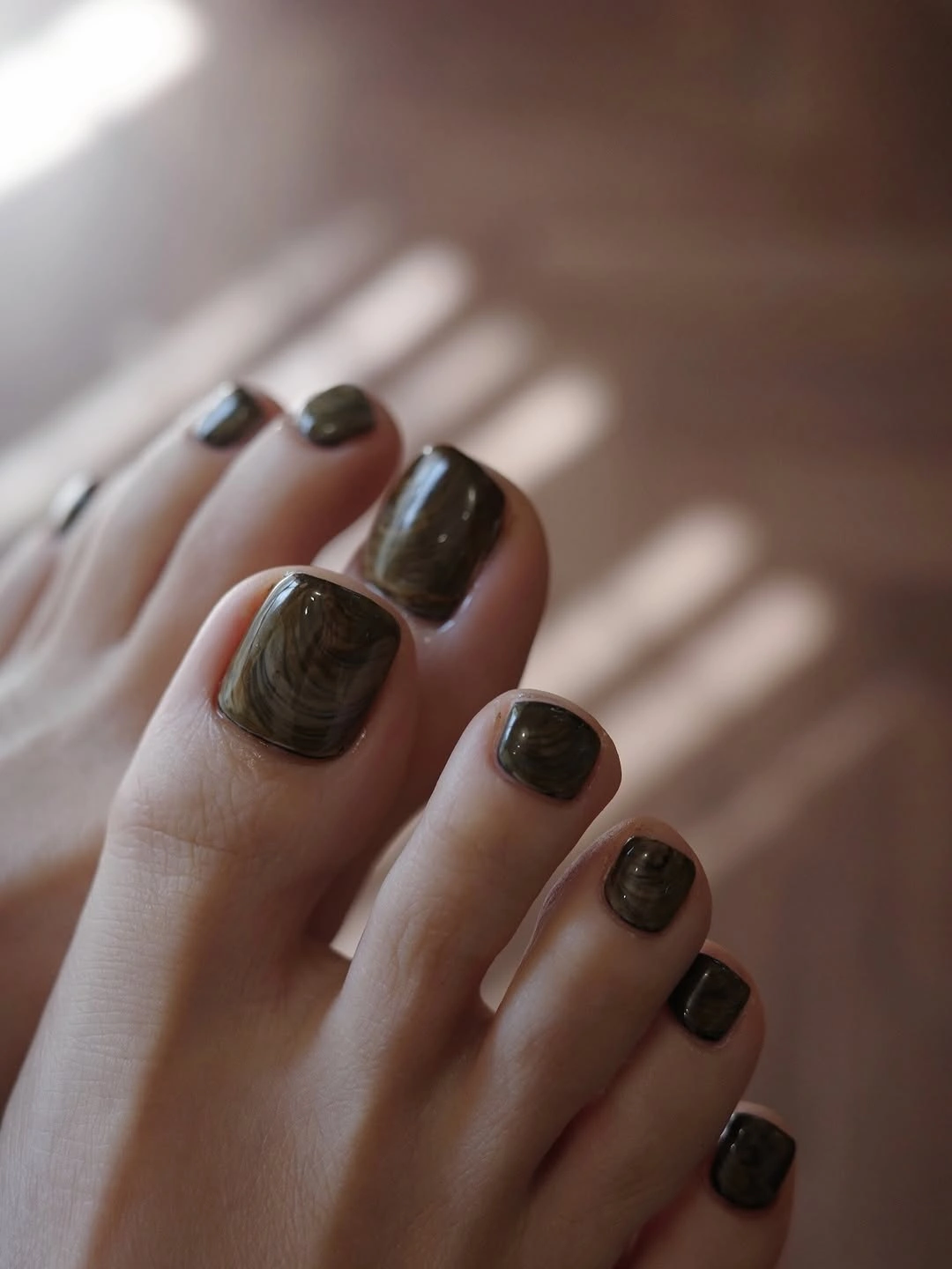 chic fall pedicure ideas 2026 Olive Cat Eye Elegance