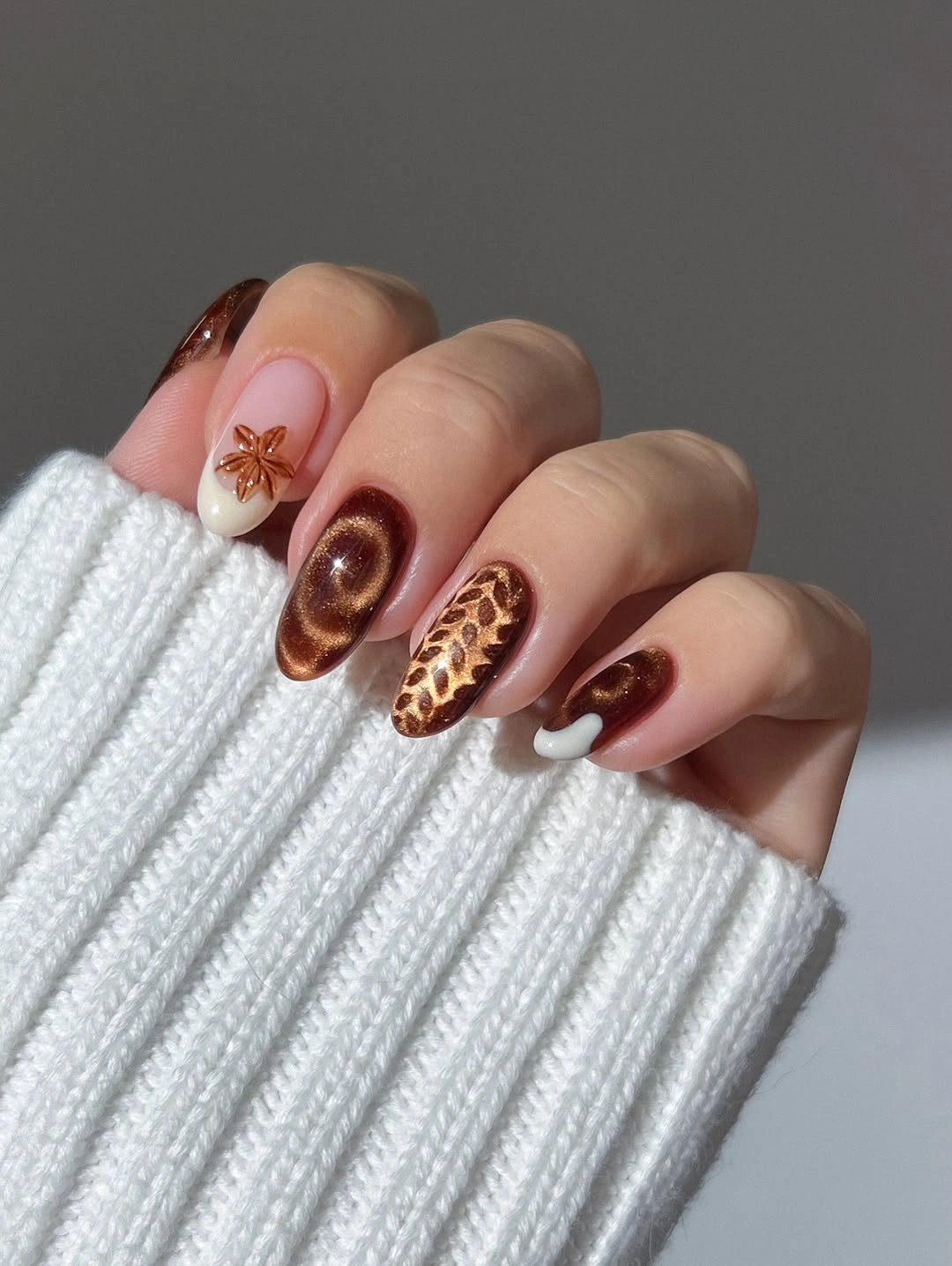 chic september nail art ideas 2026 Espresso Chrome Meets Autumn Florals