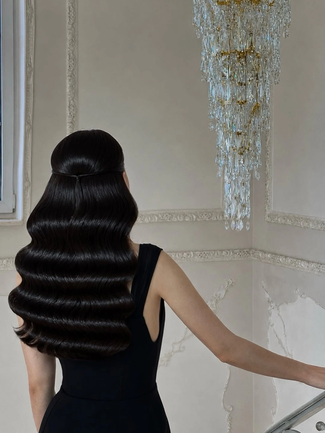 effortless body waves hairstyle Elegant Half Up Waves With Mirror Shine